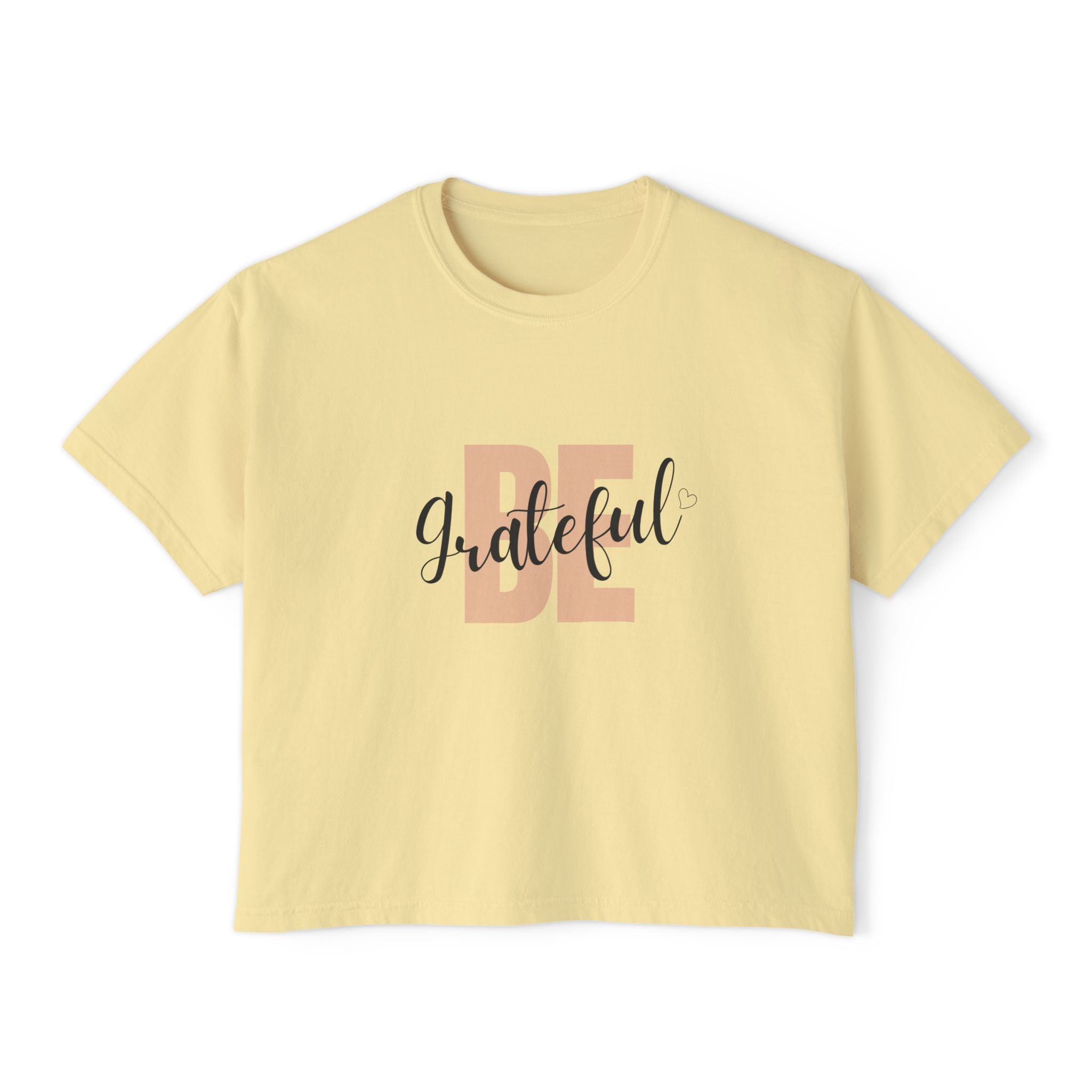 Be Grateful Boxy Tee — Inspirational Women's Graphic Tee for Thanksgiving & Everyday
