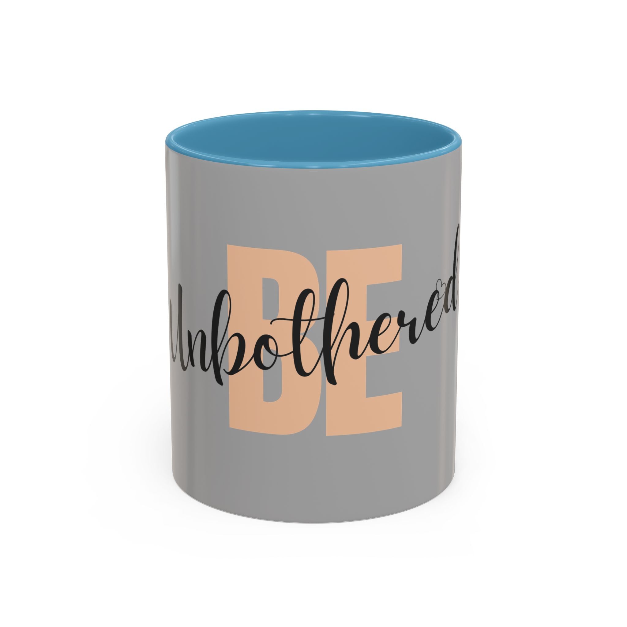 Be Unbothered Accent Coffee Mug — Motivational Grey & Peach Ceramic Mug (11/15oz)