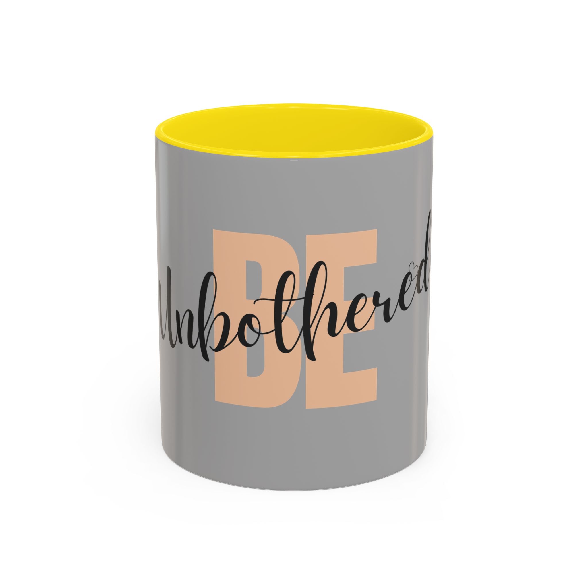 Be Unbothered Accent Coffee Mug — Motivational Grey & Peach Ceramic Mug (11/15oz)