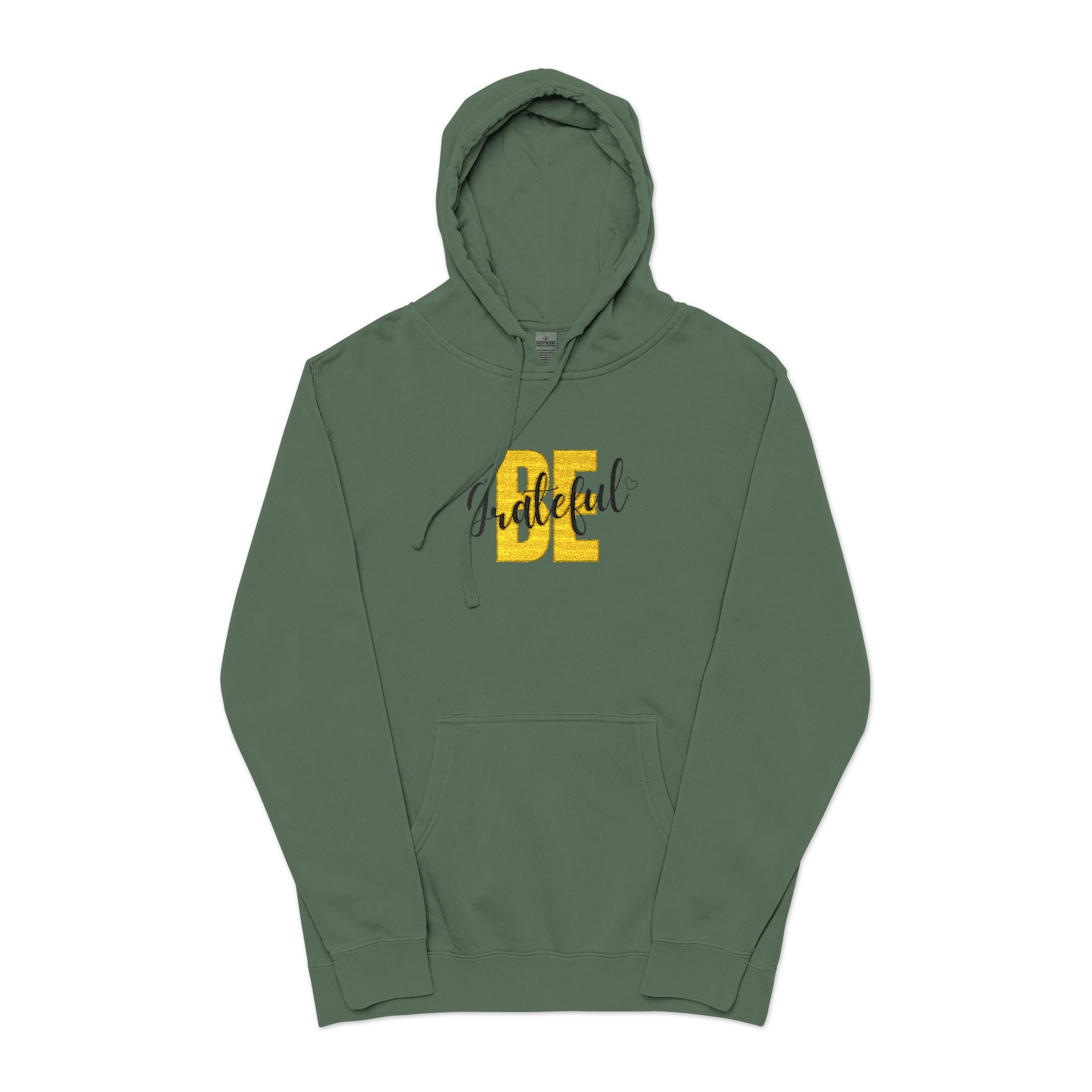 Green Pigment-Dyed Hoodie with Yellow 'OE' Distressed Logo