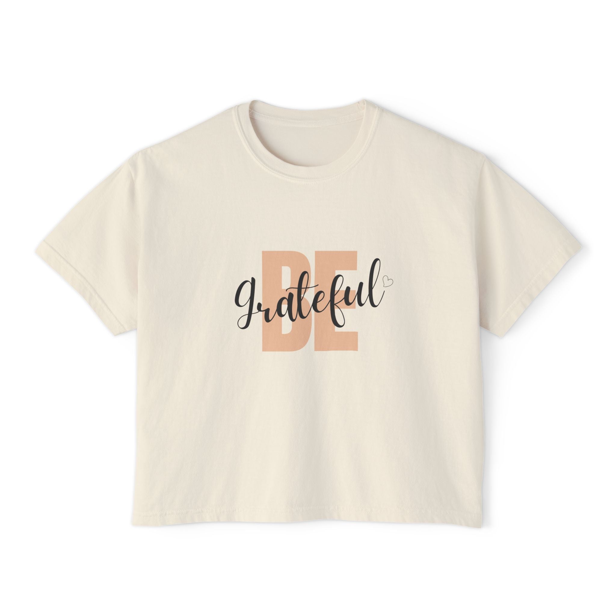 Be Grateful Boxy Tee — Inspirational Women's Graphic Tee for Thanksgiving & Everyday