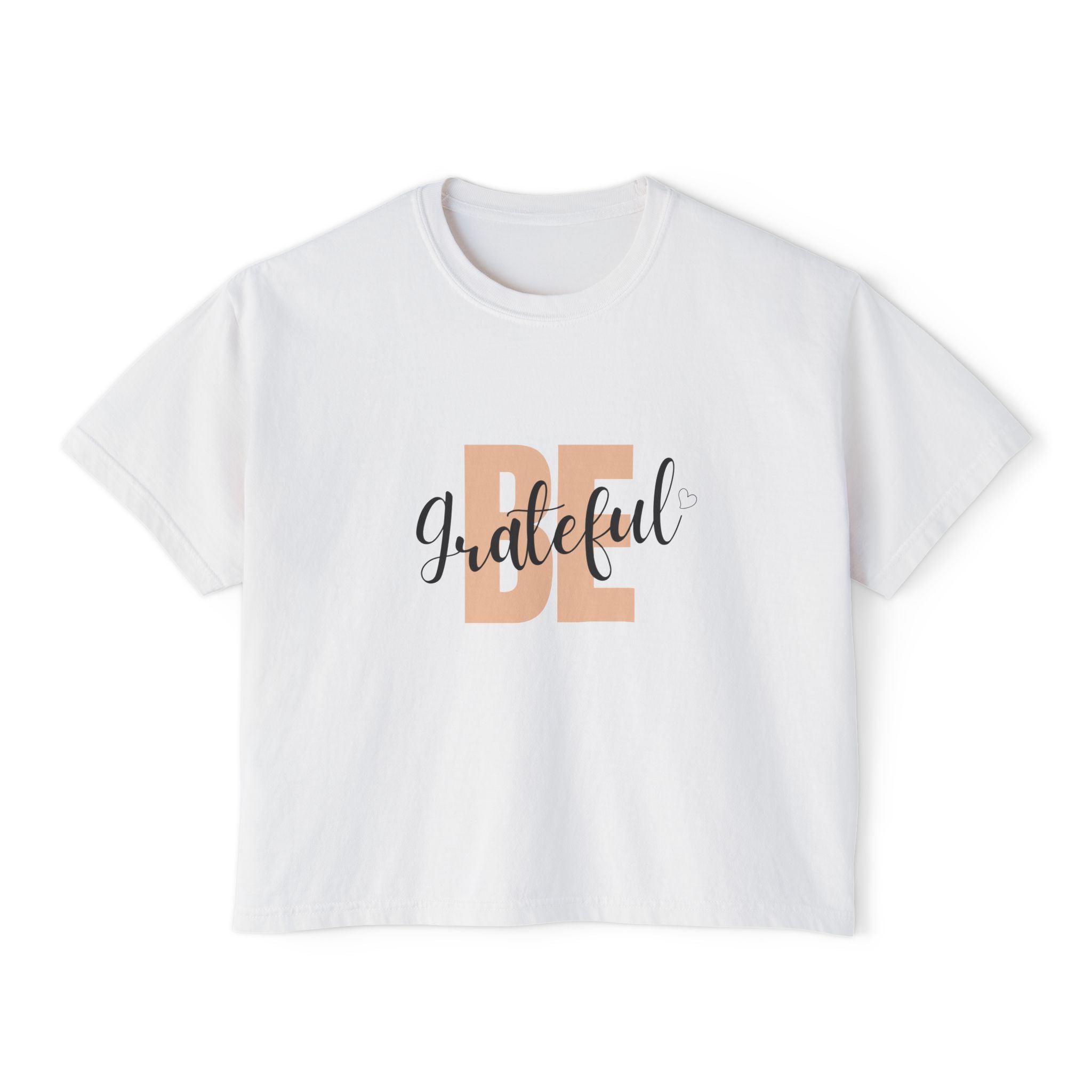 Be Grateful Boxy Tee — Inspirational Women's Graphic Tee for Thanksgiving & Everyday