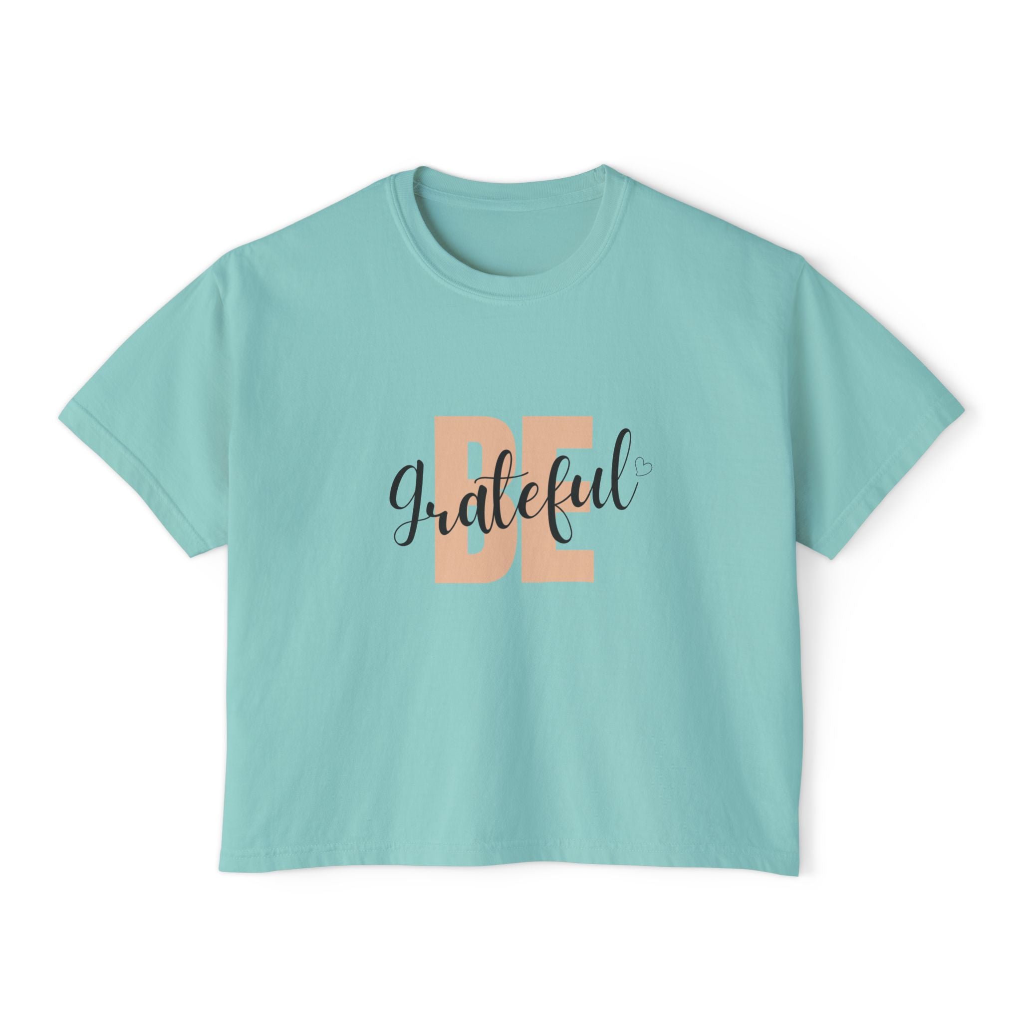 Be Grateful Boxy Tee — Inspirational Women's Graphic Tee for Thanksgiving & Everyday